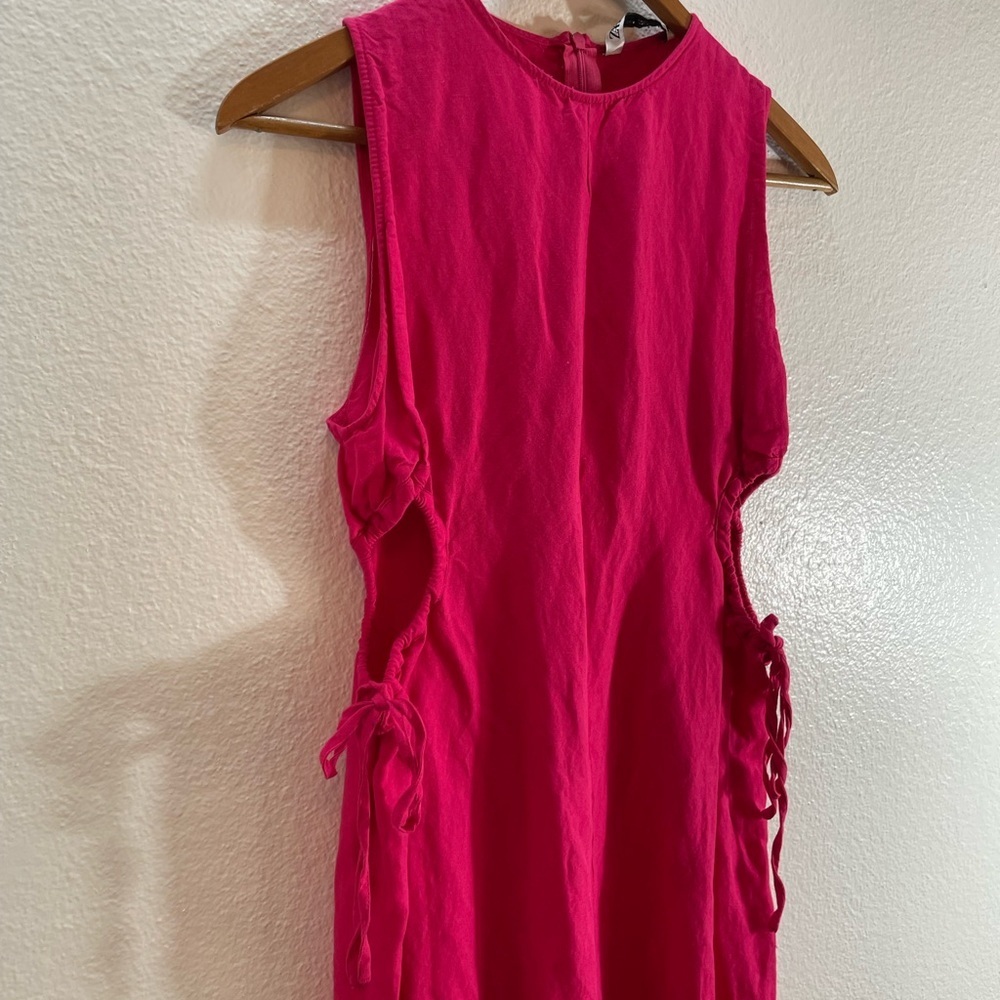 Zara Linen Cut Out Sleeveless Dress Pink/Coral Size Small - Picture 3 of 8